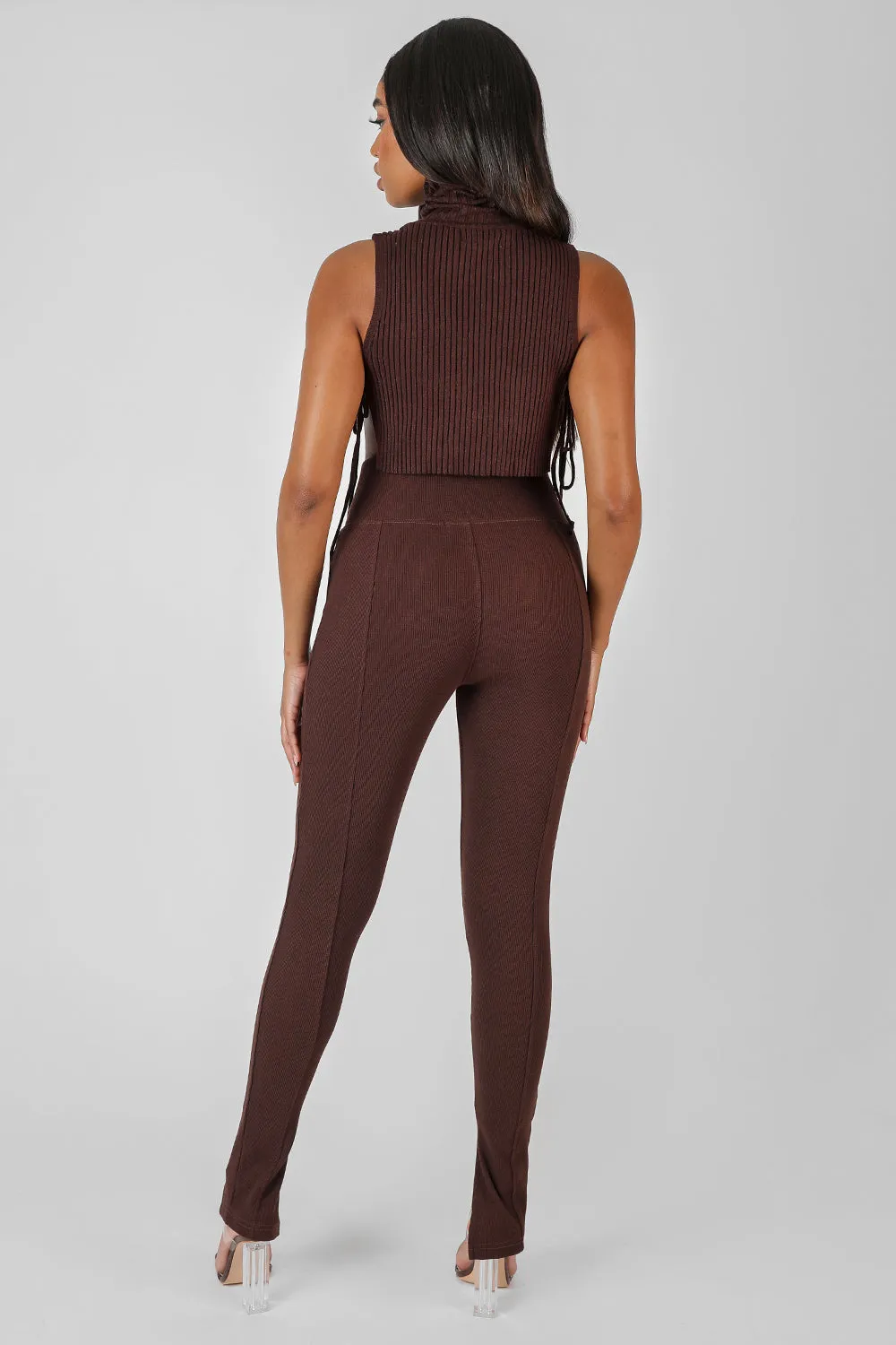 Split Hem Ribbed Legging Chocolate sold by Public Desire product image thumbnail 3