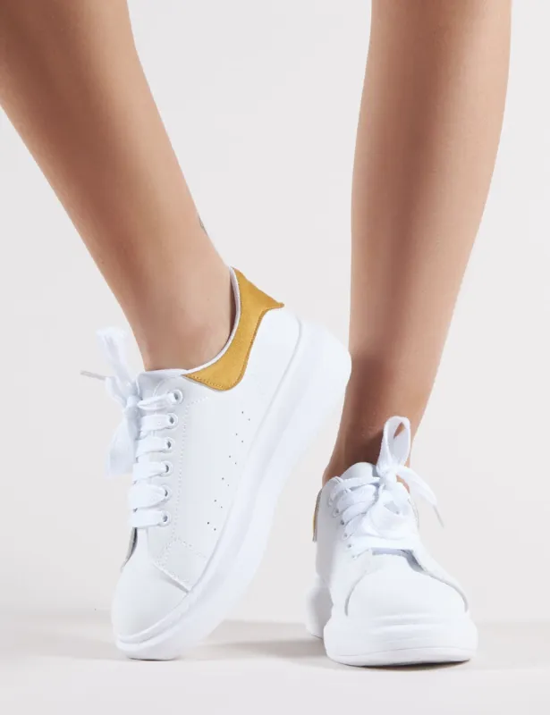 Bolt Platform Trainers in White and Yellow made by Public Desire