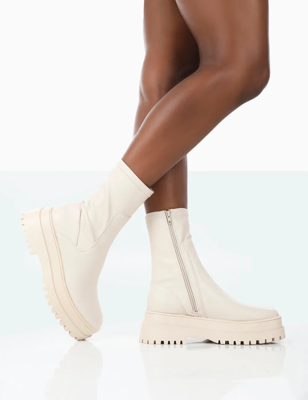 Rusty Bone Pu Chunky Sole Platform Sock Ankle Boots sold by Public Desire product image thumbnail 2