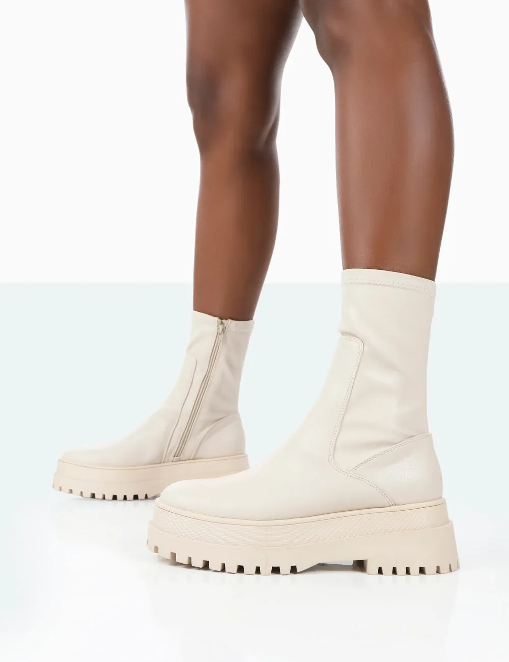 Rusty Bone Pu Chunky Sole Platform Sock Ankle Boots sold by Public Desire product image thumbnail 4