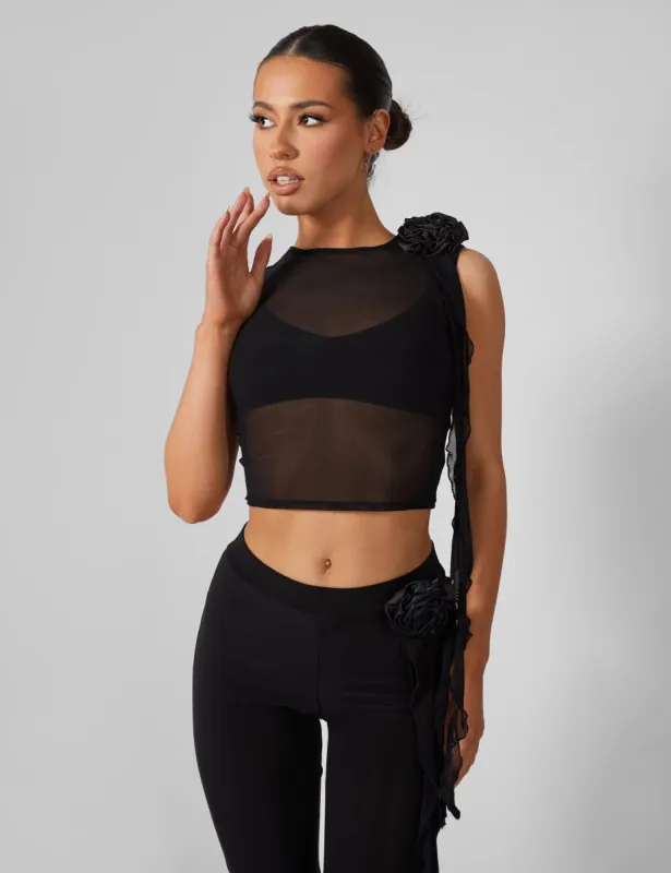 Rose Detail Sleeveless Mesh Top Black sold by Public Desire