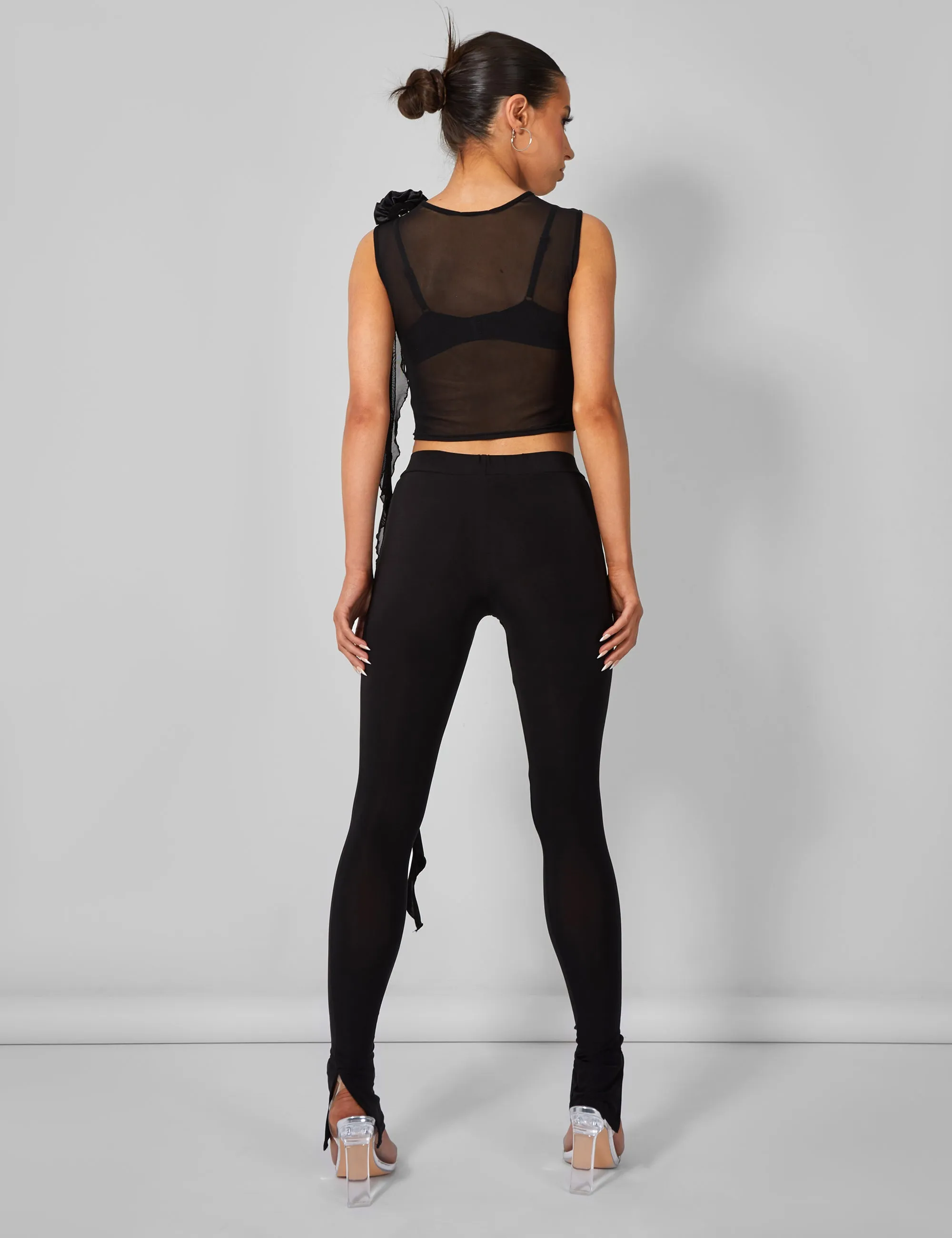 Rose Detail Sleeveless Mesh Top Black | Parallel
