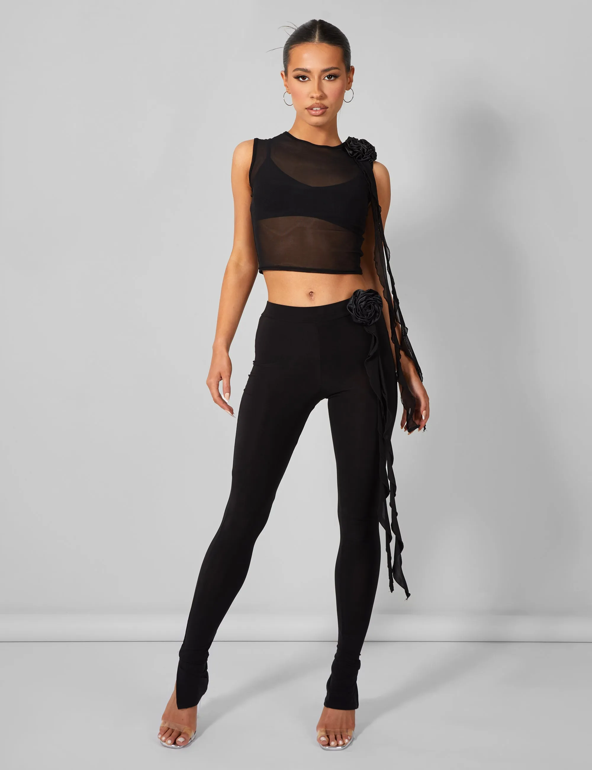 Rose Detail Sleeveless Mesh Top Black sold by Public Desire product image thumbnail 2