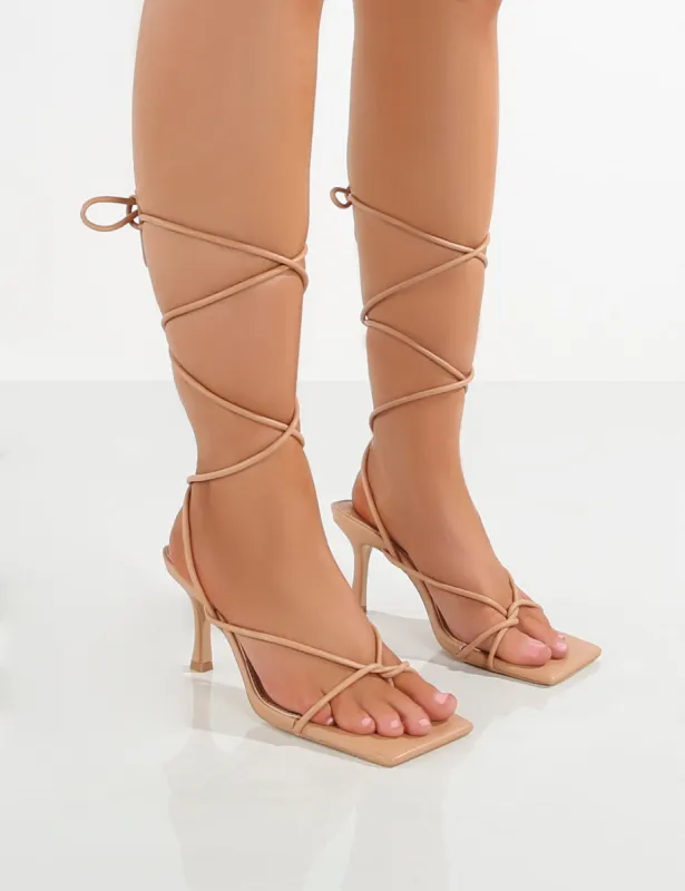 Amber x Public Desire Minimale WF Nude PU Twist Front Strappy Heel sold by Public Desire