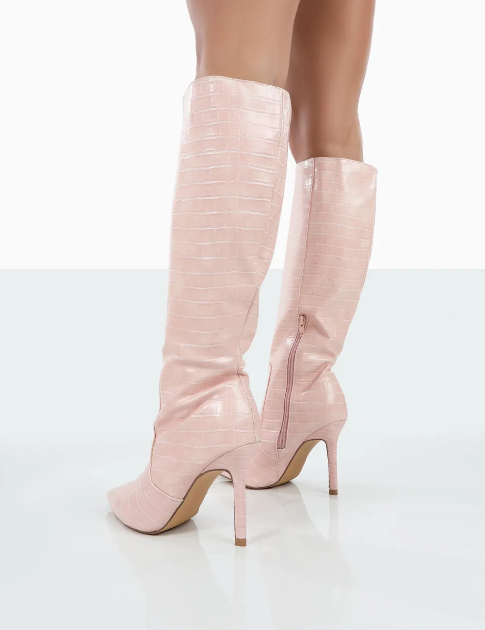Rosalie Wide Fit Pink Croc Heeled Pointed Toe Knee High Boots sold by Public Desire product image thumbnail 2