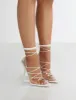 Strike White Pu Clear Perspex Lace up Court Heels sold by Public Desire