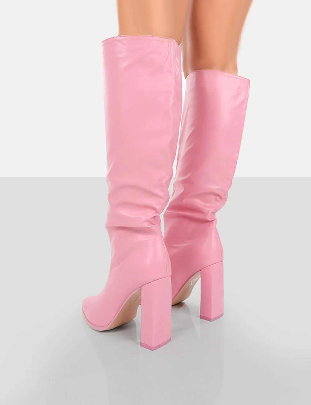 Far Away Pink Grain PU Square Toe Knee High Block Boots sold by Public Desire product image thumbnail 2