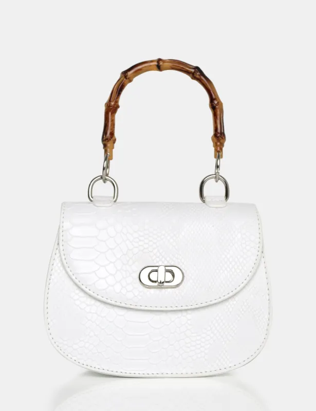 The Kalena White Croc Bamboo Handle Mini Bag sold by Public Desire