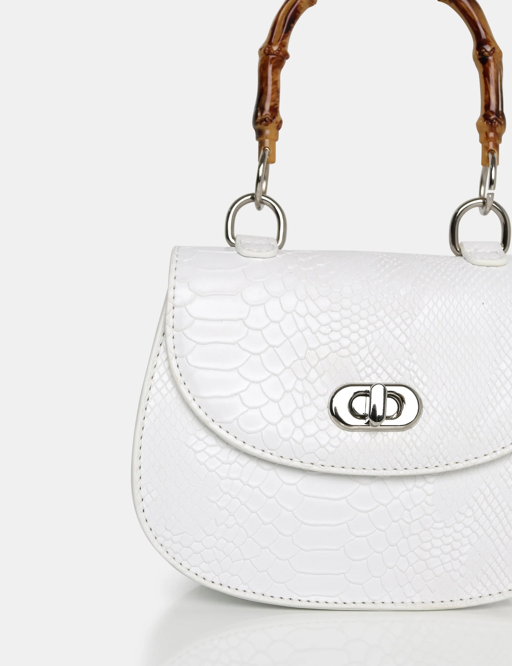 The Kalena White Croc Bamboo Handle Mini Bag sold by Public Desire product image thumbnail 3