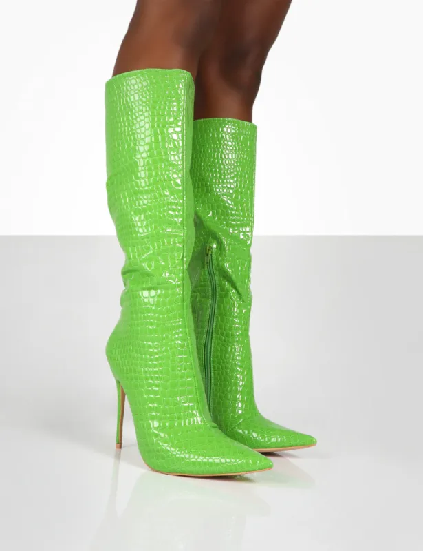 Horizon Neon Green Pu Knee High Boots sold by Public Desire