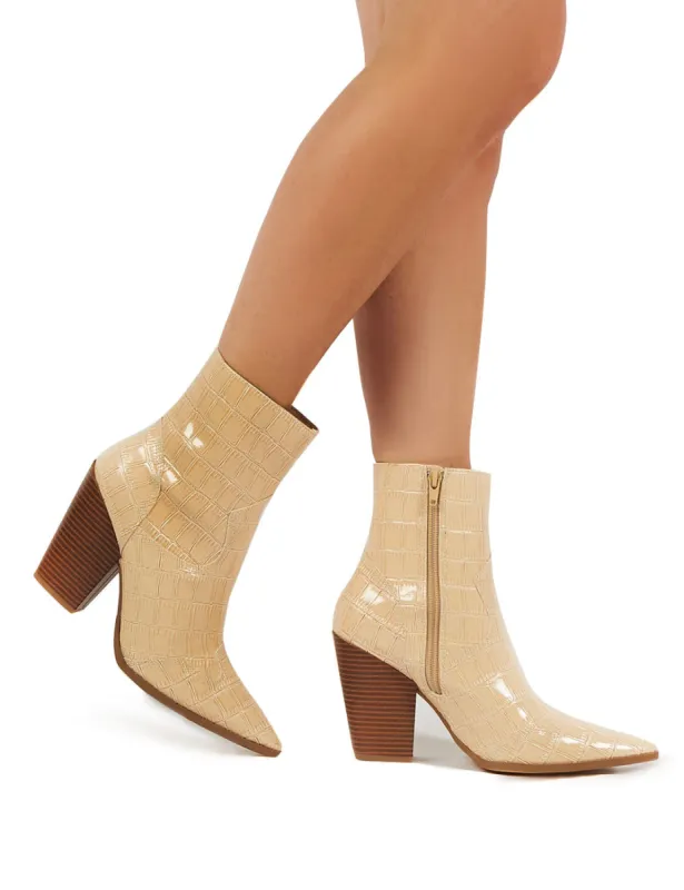 Shannon Beige Patent Croc Ankle Boots sold by Public Desire