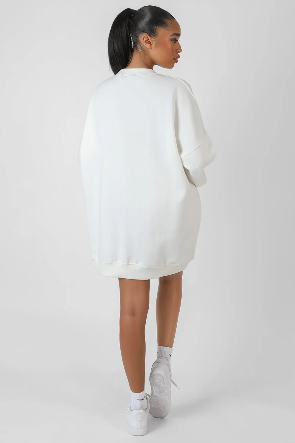 Oversized Embroidered Tonal Sweatshirt Dress Ecru sold by Public Desire product image thumbnail 5