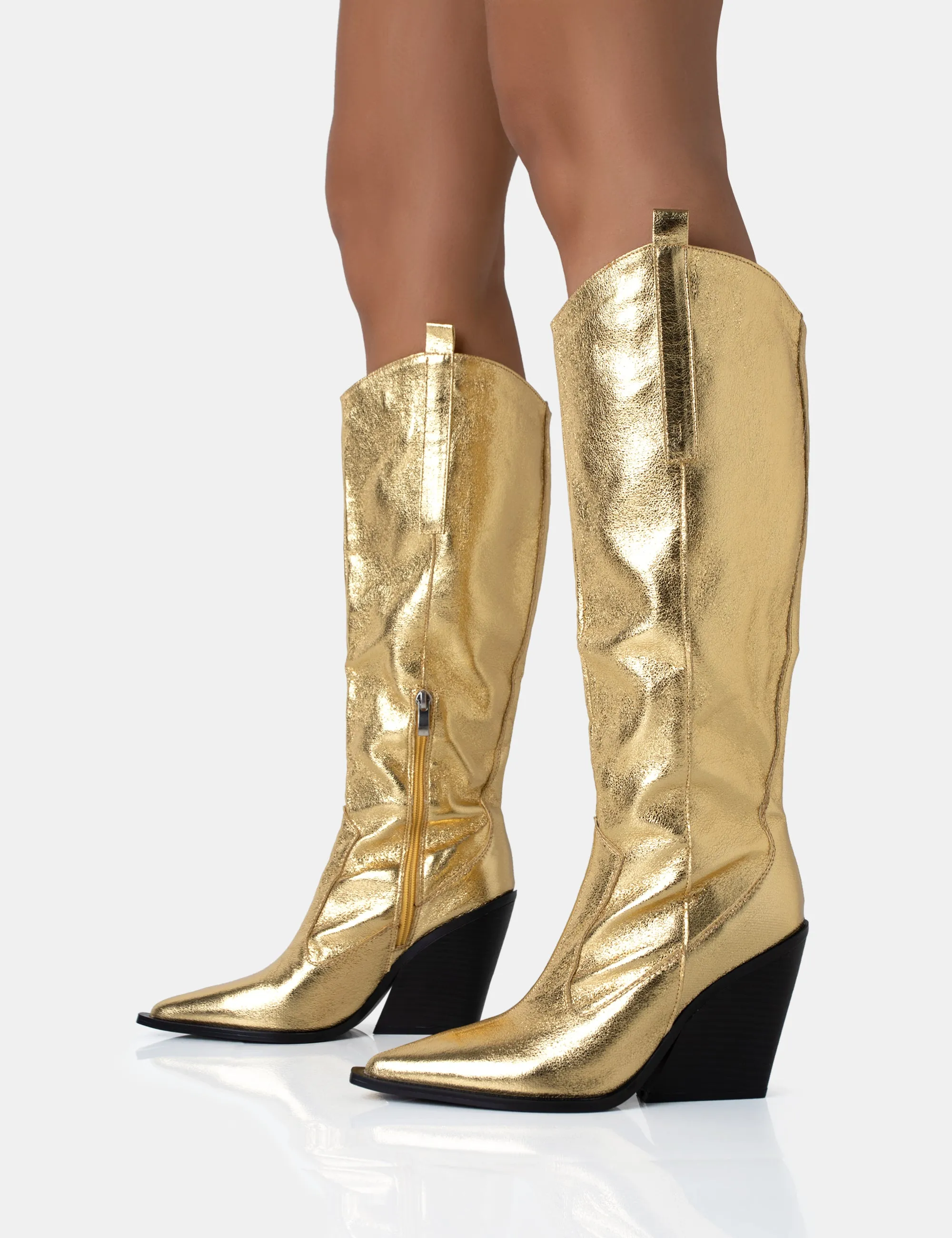 Nevada Gold Metallic Western Cowboy Block Heel Knee High Boots sold by Public Desire product image thumbnail 3