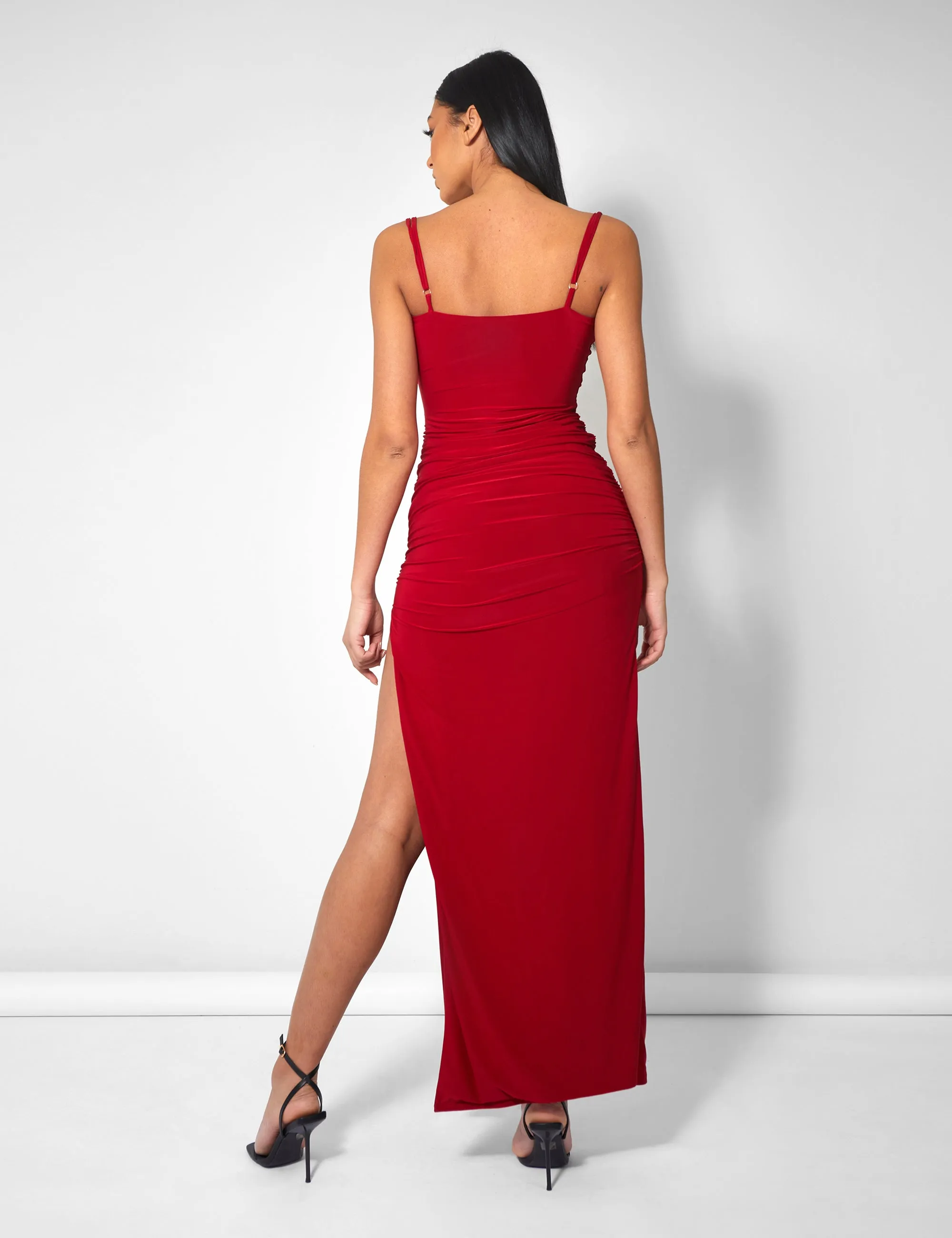 Cowl Neck Extreme Split Slinky Maxi Dress Red sold by Public Desire product image thumbnail 4