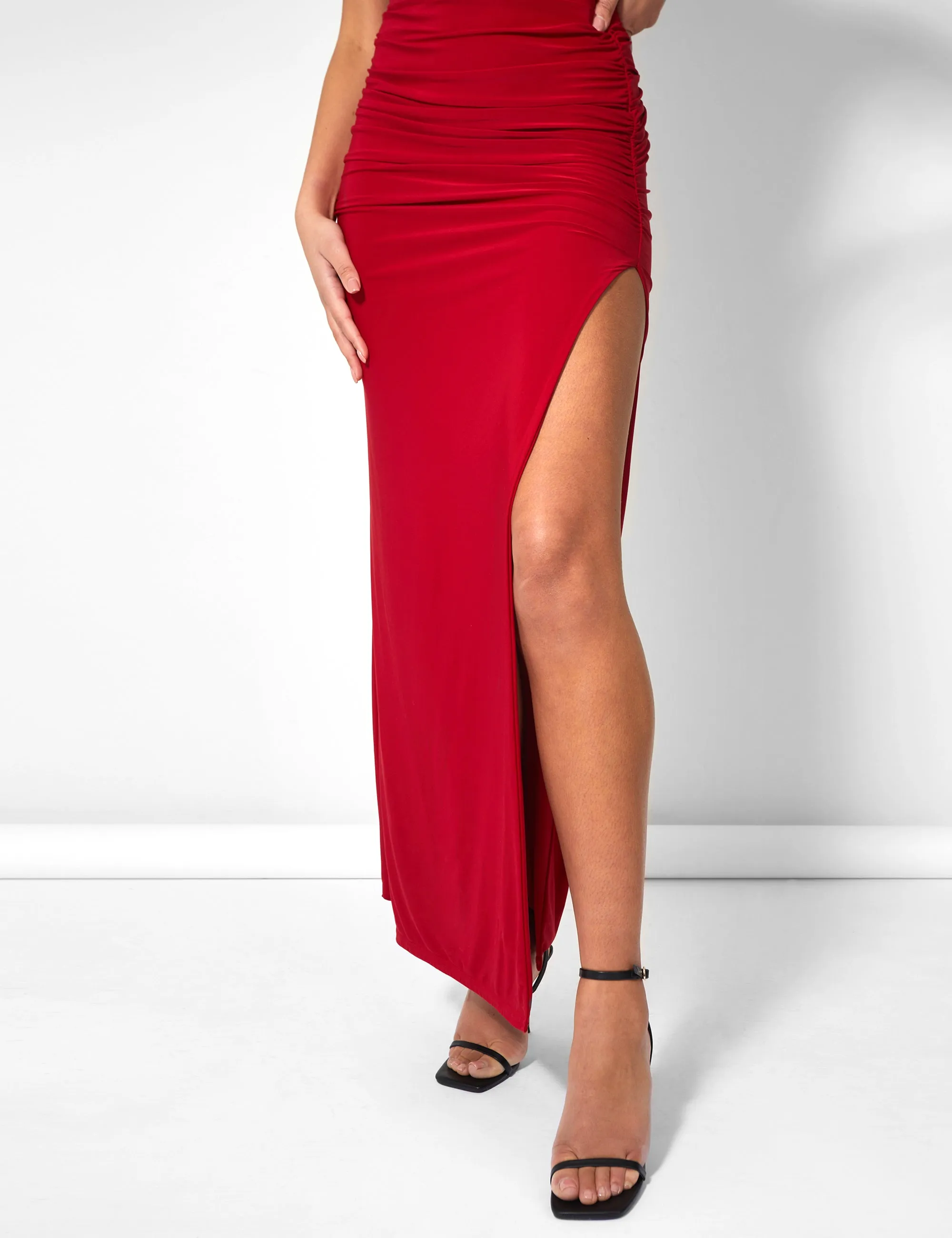 Cowl Neck Extreme Split Slinky Maxi Dress Red sold by Public Desire product image thumbnail 2