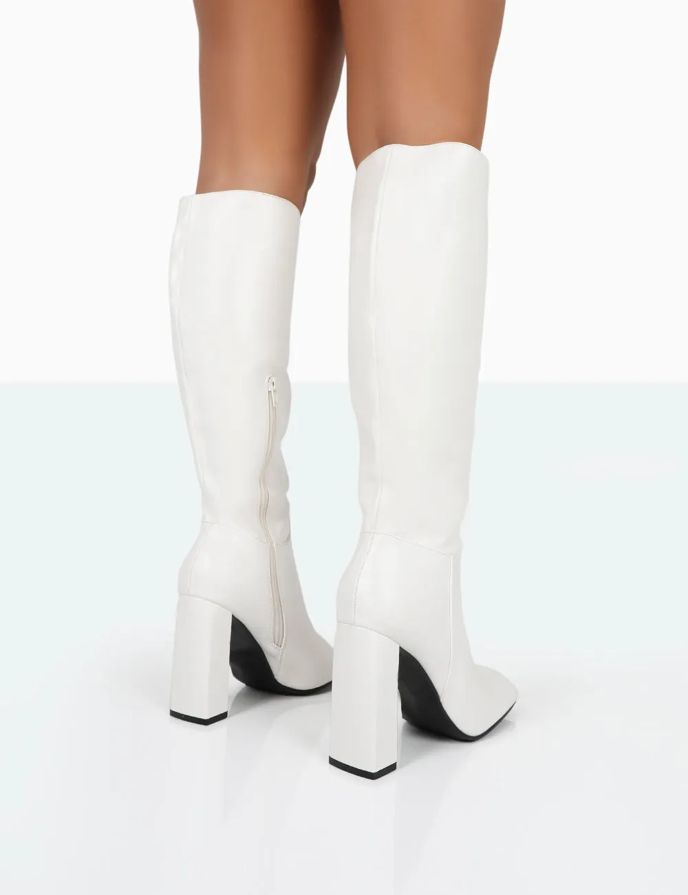 Gia Ecru Box PU Square Toe Block Heel Knee High Boots sold by Public Desire product image thumbnail 4