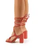 Lois Wide Fit Coral Strappy Lace Up Block High Heels sold by Public Desire