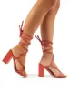 Lois Wide Fit Coral Strappy Lace Up Block High Heels sold by Public Desire