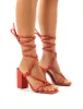 Lois Wide Fit Coral Strappy Lace Up Block High Heels sold by Public Desire