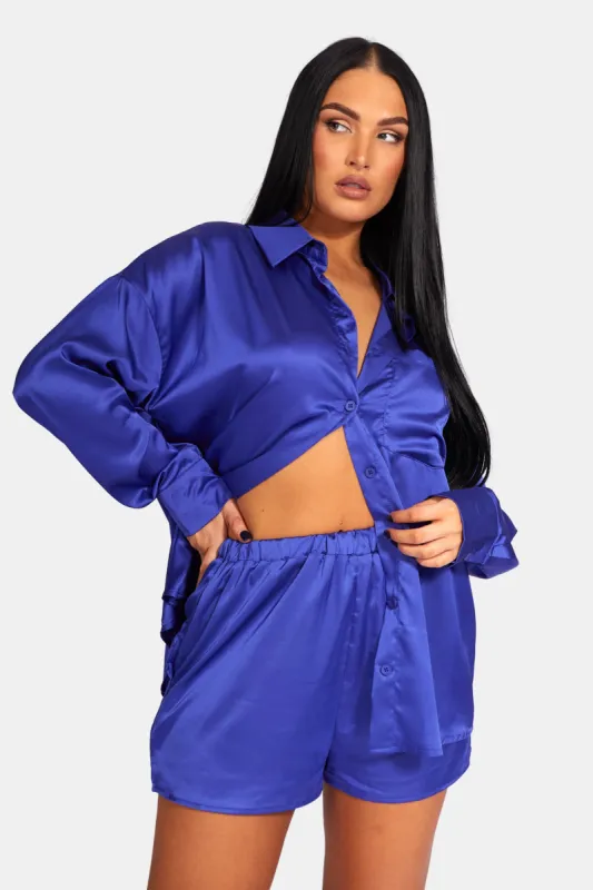 SATIN FLOATY ELASTICATED WAIST SHORTS PURPLE made by Public Desire