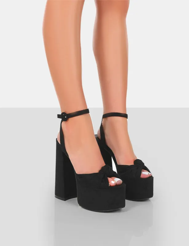 Knot On Wide Fit Black Faux Suede Knotted Platform High Heeled Sandals sold by Public Desire