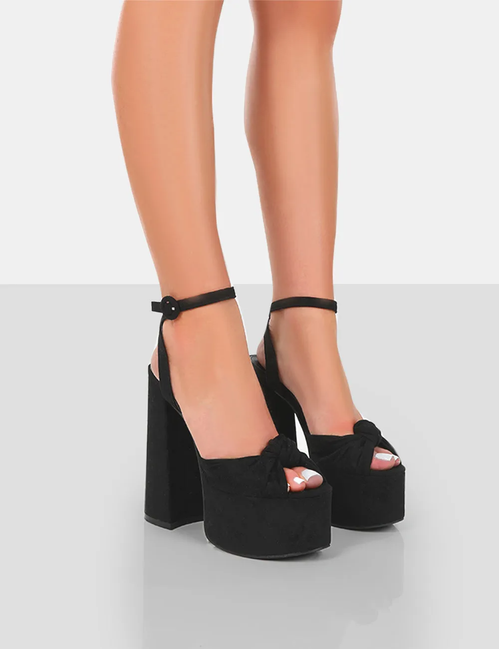 Knot On Wide Fit Black Faux Suede Knotted Platform High Heeled Sandals sold by Public Desire
