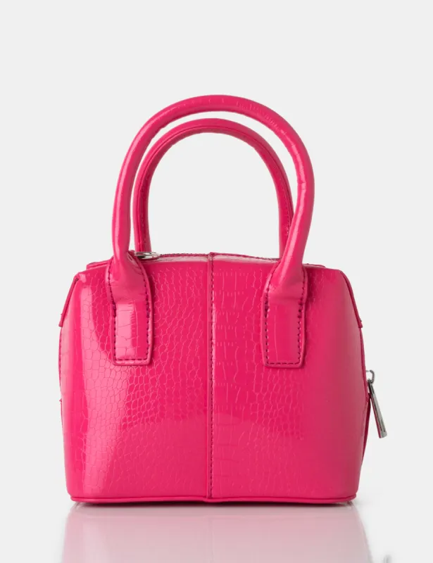 The Bode Bright Pink Croc Square Top Handle Mini Bag sold by Public Desire