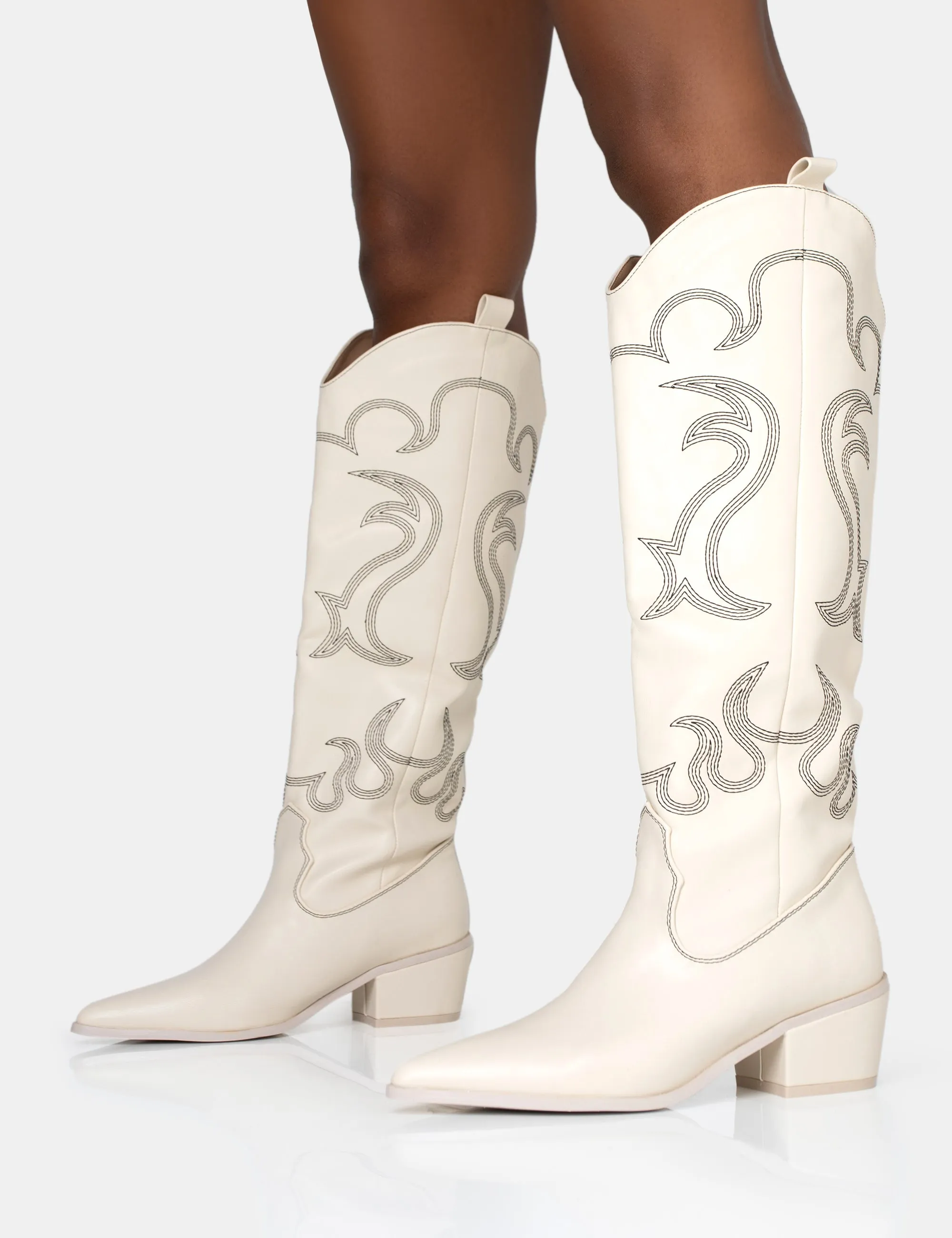 Cooper Ecru PU Western Embroidered Knee High Cowboy Boot sold by Public Desire product image thumbnail 3