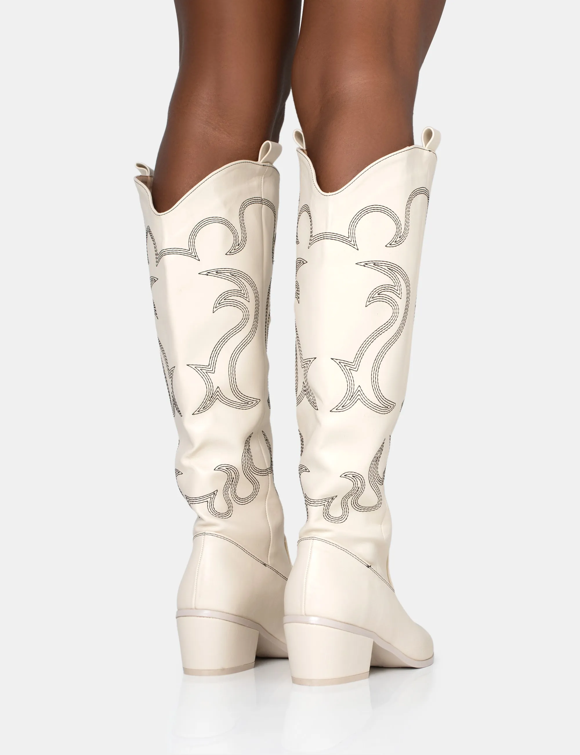 Cooper Ecru PU Western Embroidered Knee High Cowboy Boot sold by Public Desire product image thumbnail 4