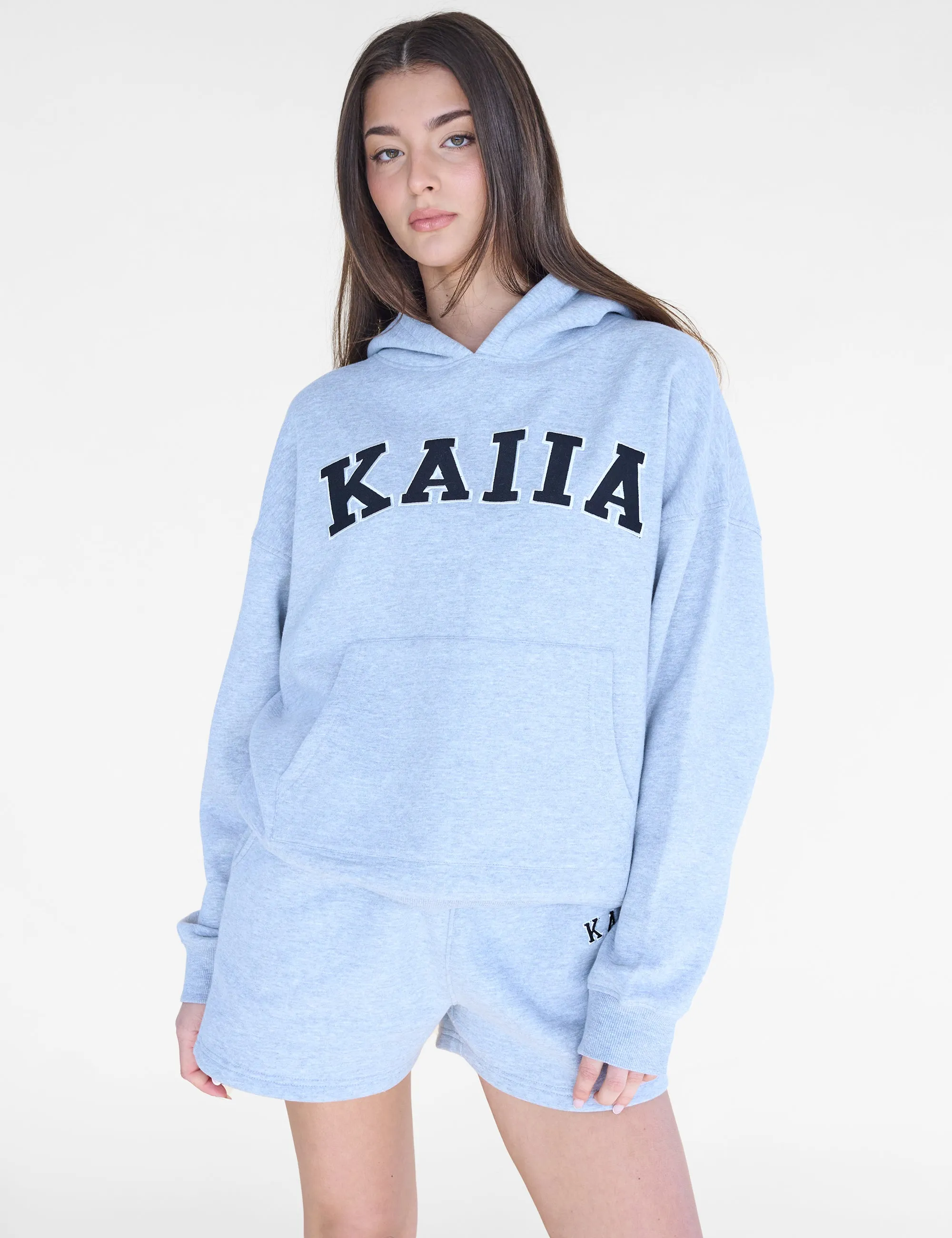 Kaiia Slogan Oversized Hoodie Grey Marl & Black sold by Public Desire