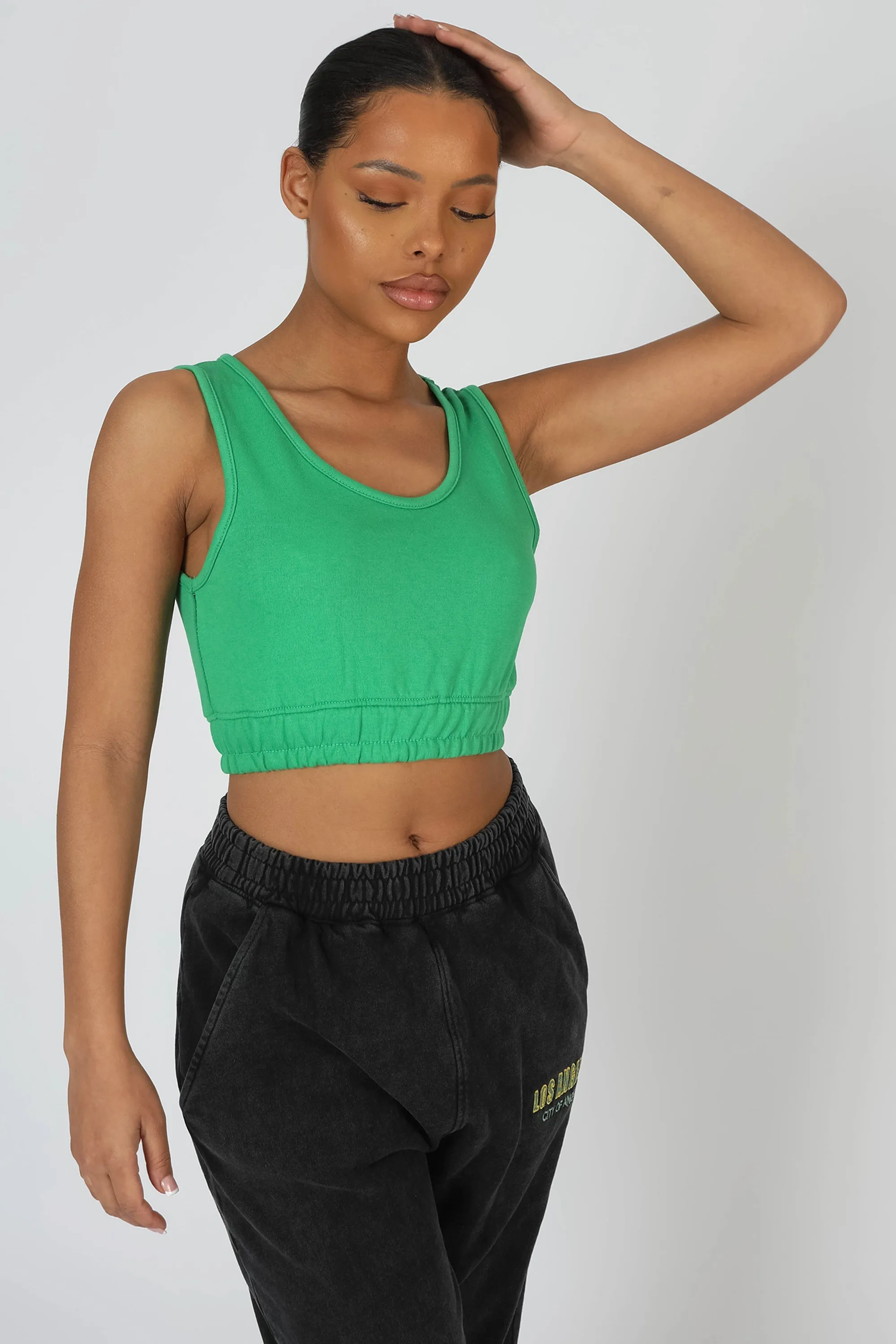 Elasticated Waist Sweat Scoop Neck Crop Top Green sold by Public Desire product image thumbnail 2