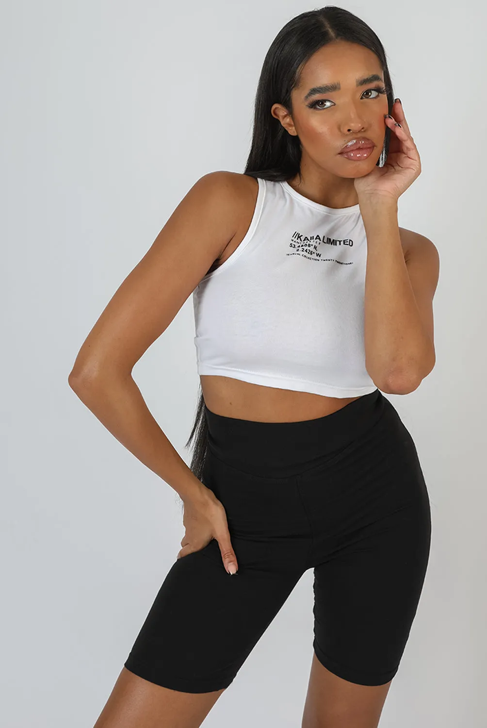 Kaiia Print Racer Crop Top White sold by Public Desire product image thumbnail 2