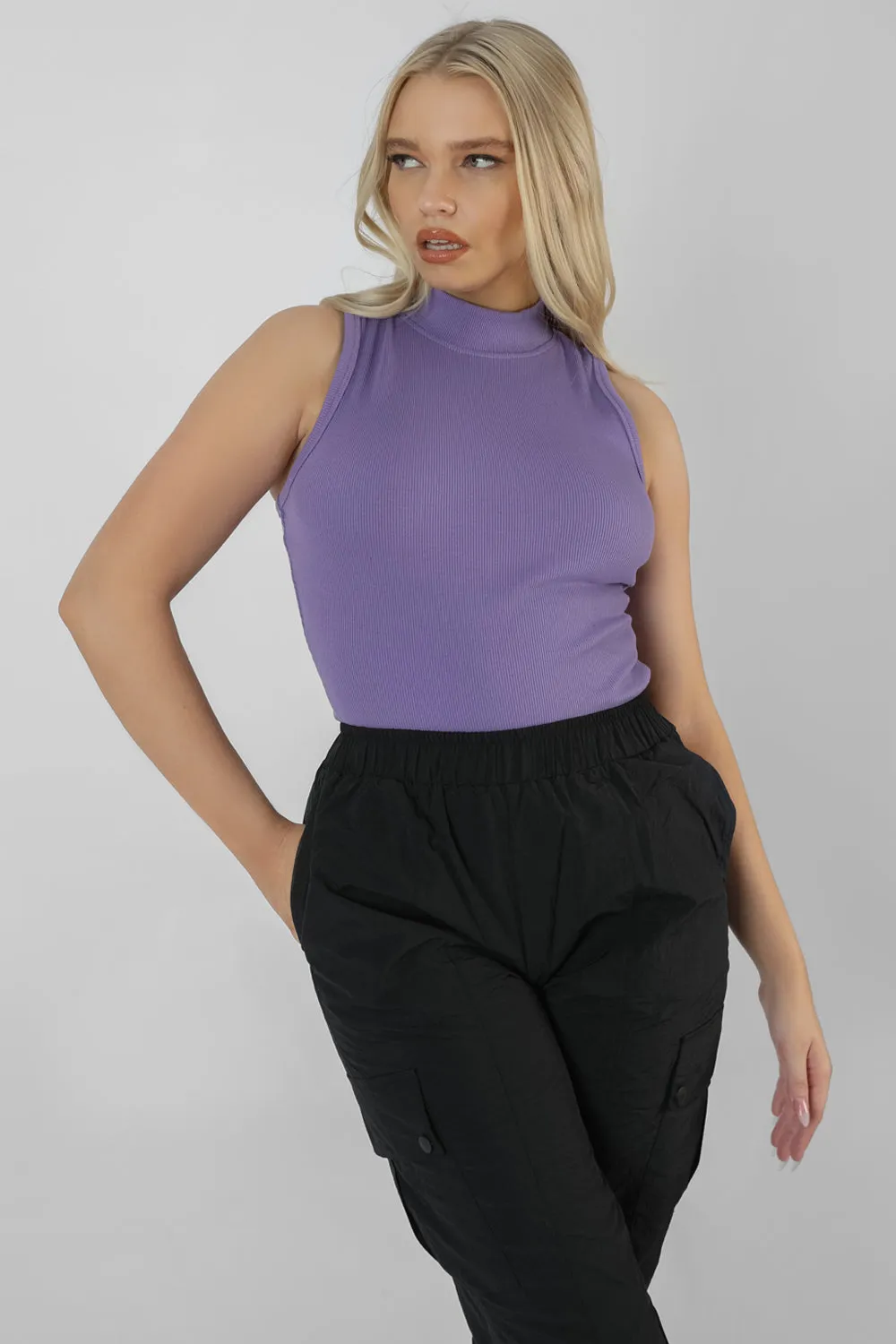 High Neck Rib Bodysuit Violet sold by Public Desire product image thumbnail 2