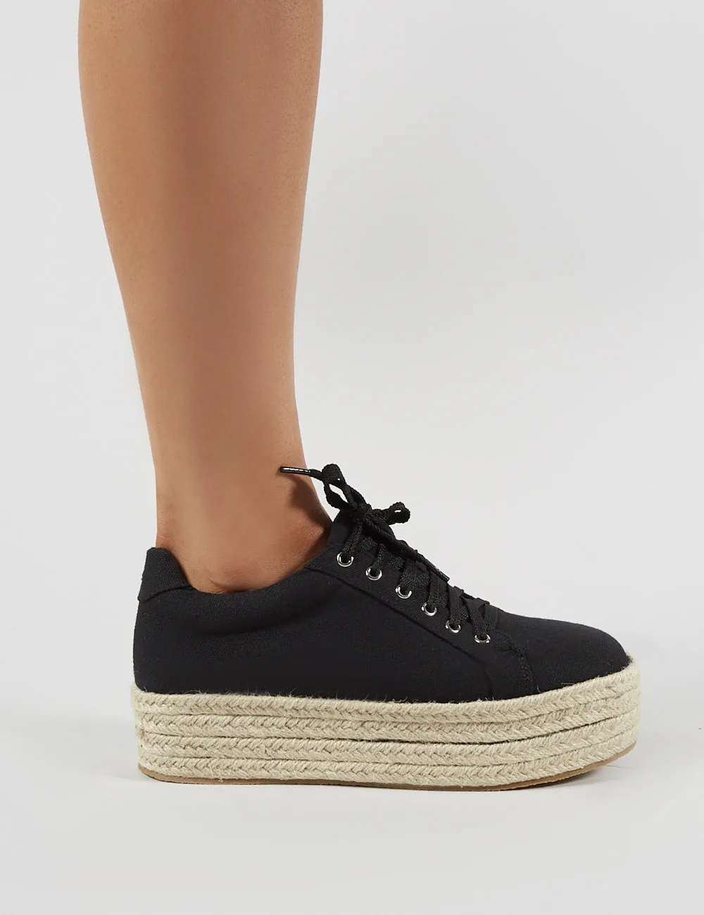 Paloma Espadrille Flatform Trainers in Black Canvas sold by Public Desire product image thumbnail 5