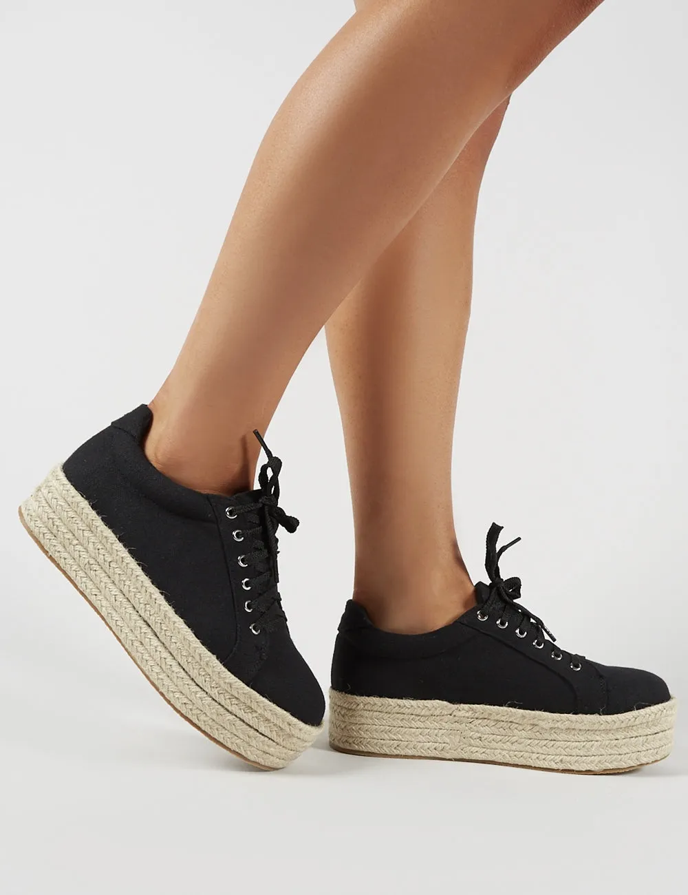 Paloma Espadrille Flatform Trainers in Black Canvas sold by Public Desire product image thumbnail 4