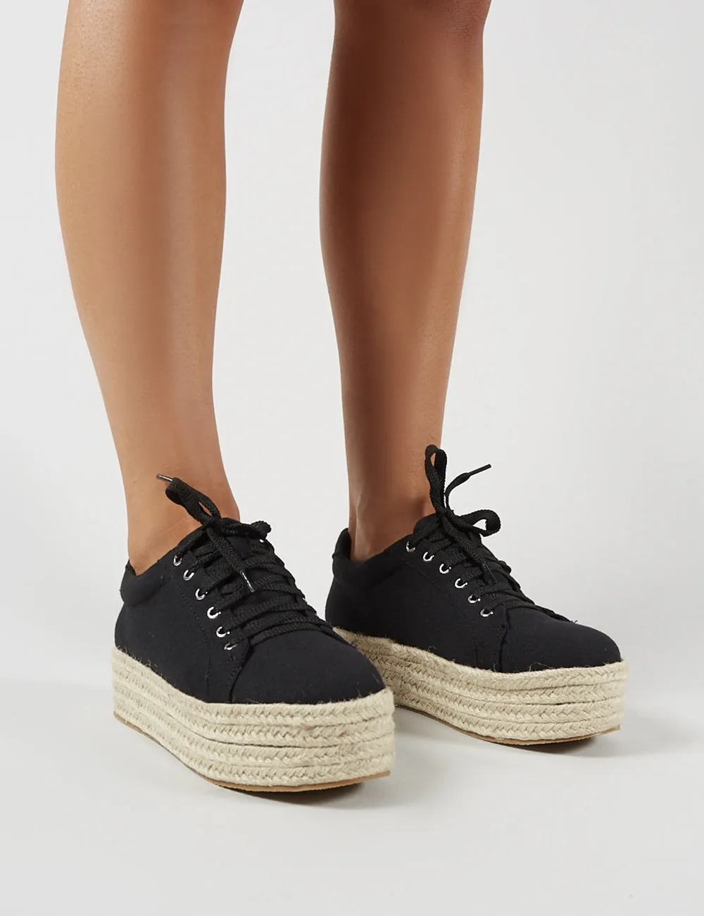 Paloma Espadrille Flatform Trainers in Black Canvas sold by Public Desire