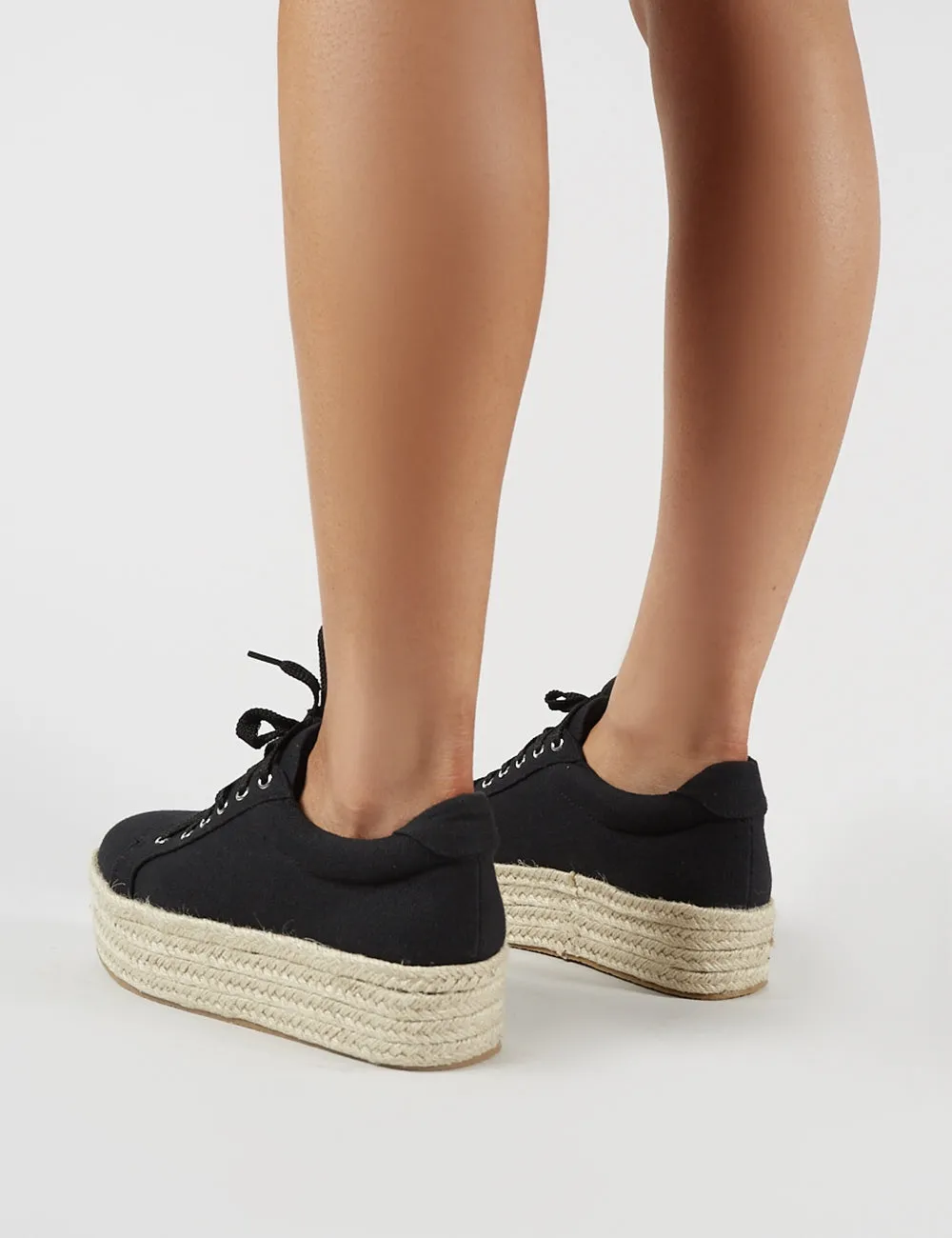 Paloma Espadrille Flatform Trainers in Black Canvas sold by Public Desire product image thumbnail 2
