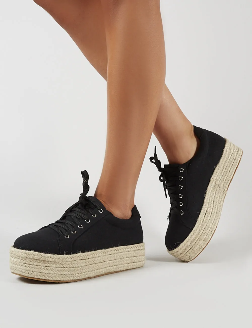 Paloma Espadrille Flatform Trainers in Black Canvas sold by Public Desire product image thumbnail 3