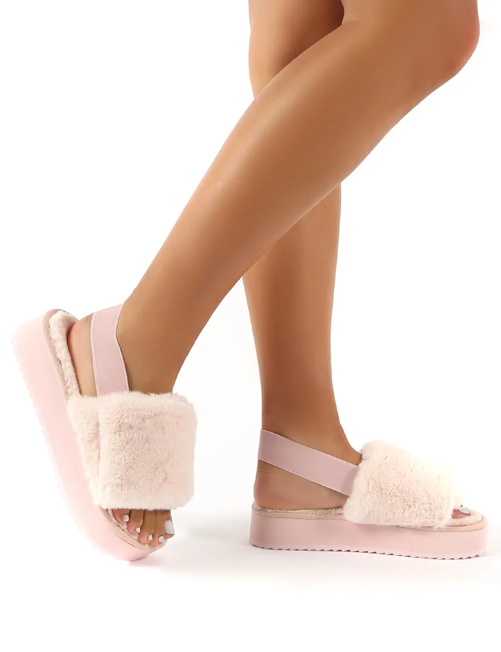 Funky Light Pink Platform Chunky Sole Velcro Strap Slippers sold by Public Desire product image thumbnail 4