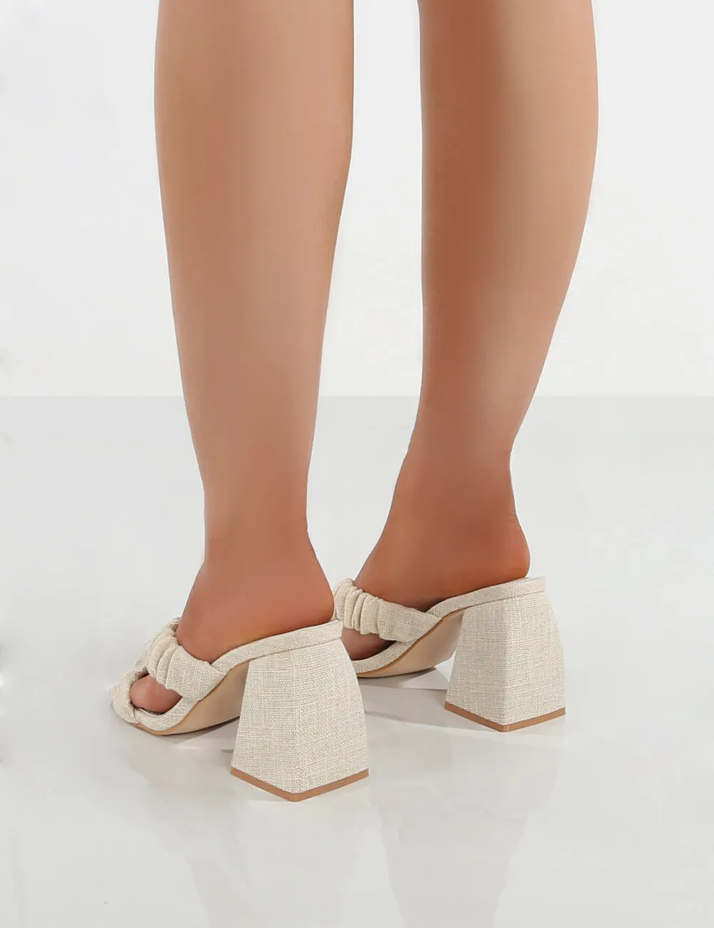 Elsa Natural Linen Scrunchie Cross Strap Block Heel sold by Public Desire product image thumbnail 2