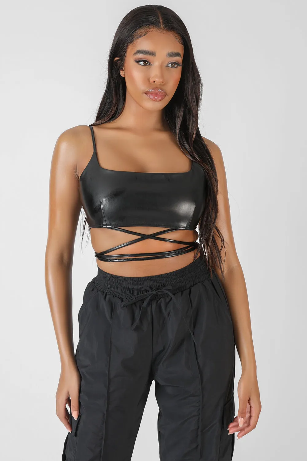 Pu Square Neck Wrap Bralet Black sold by Public Desire