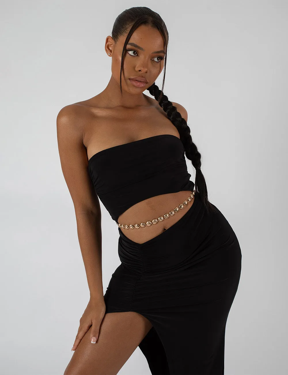 Split Side Bandeau Slinky Maxi Dress Black sold by Public Desire product image thumbnail 2