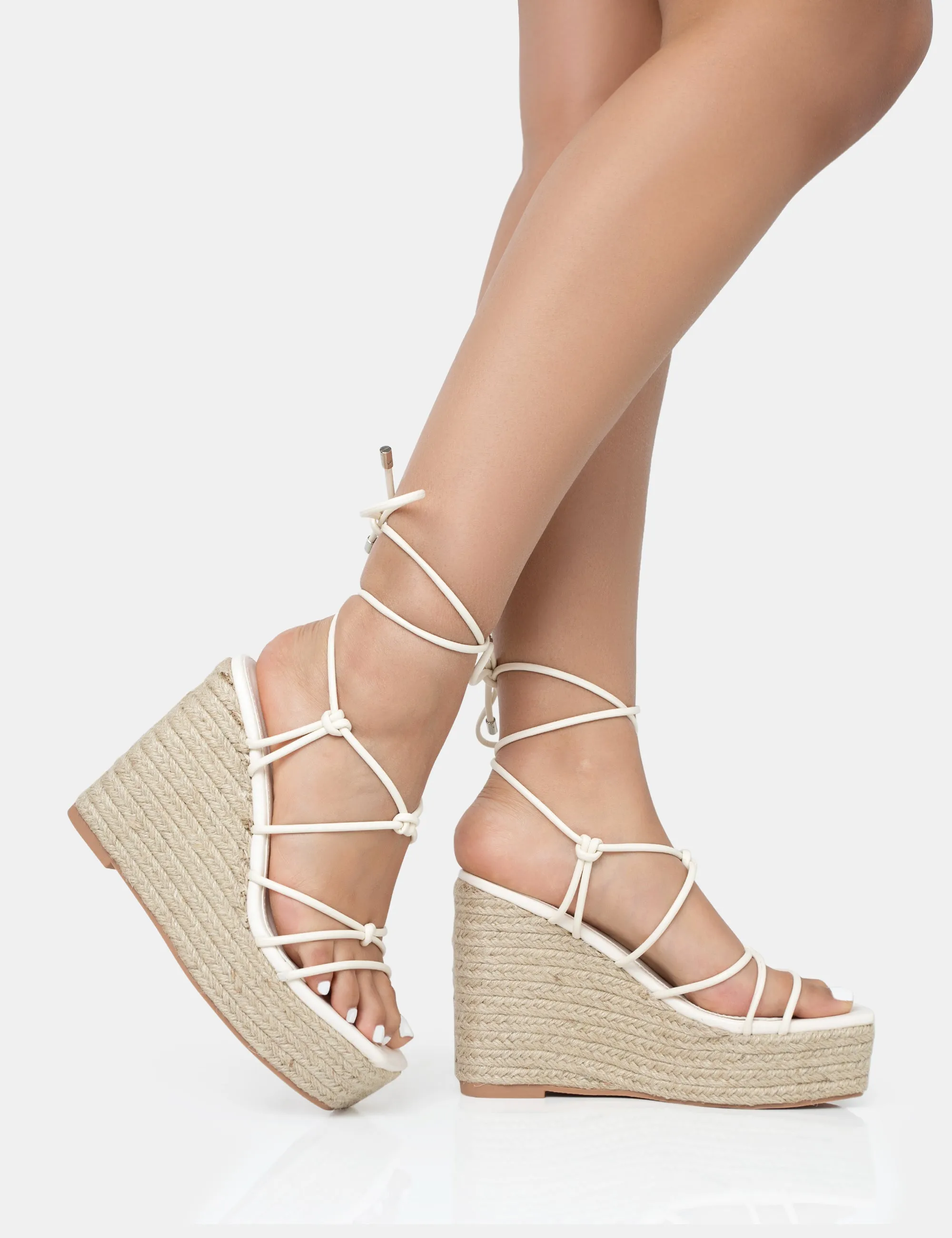 Islander Ecru Lace Up Square Toe High Heeled Sandal Esparille Wedges sold by Public Desire product image thumbnail 2