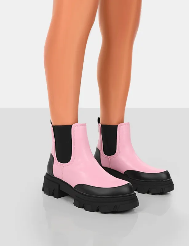 By Midnight Pink Pu Platform Chunky Sole Chelsea Boots sold by Public Desire
