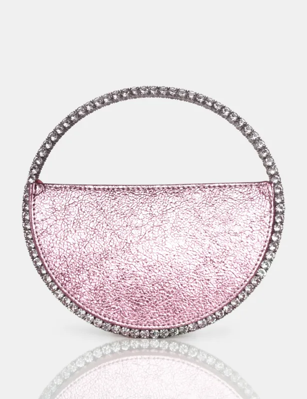 The Alessia Metallic Pink Circle Diamante Mini Grab Bag sold by Public Desire