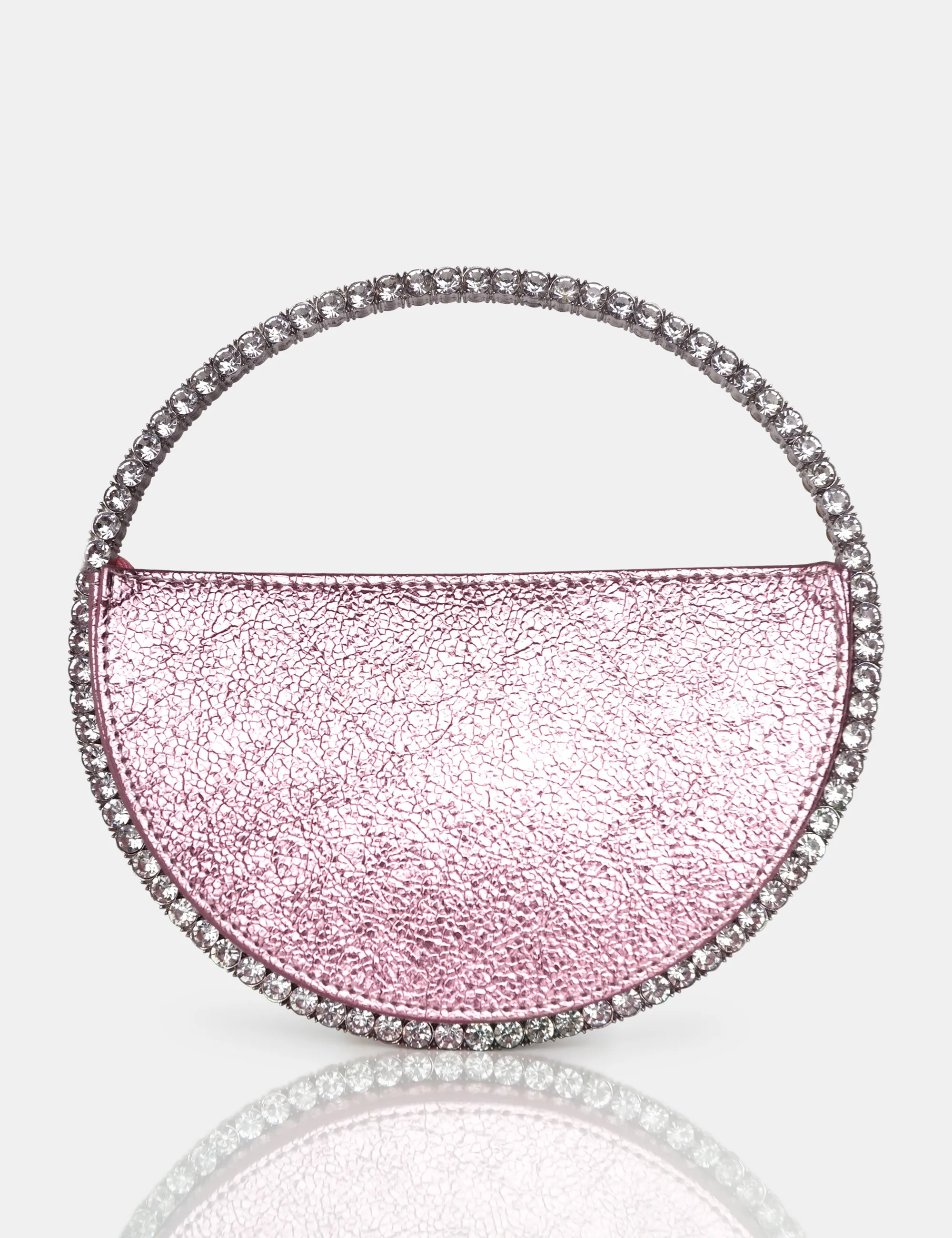 The Alessia Metallic Pink Circle Diamante Mini Grab Bag sold by Public Desire