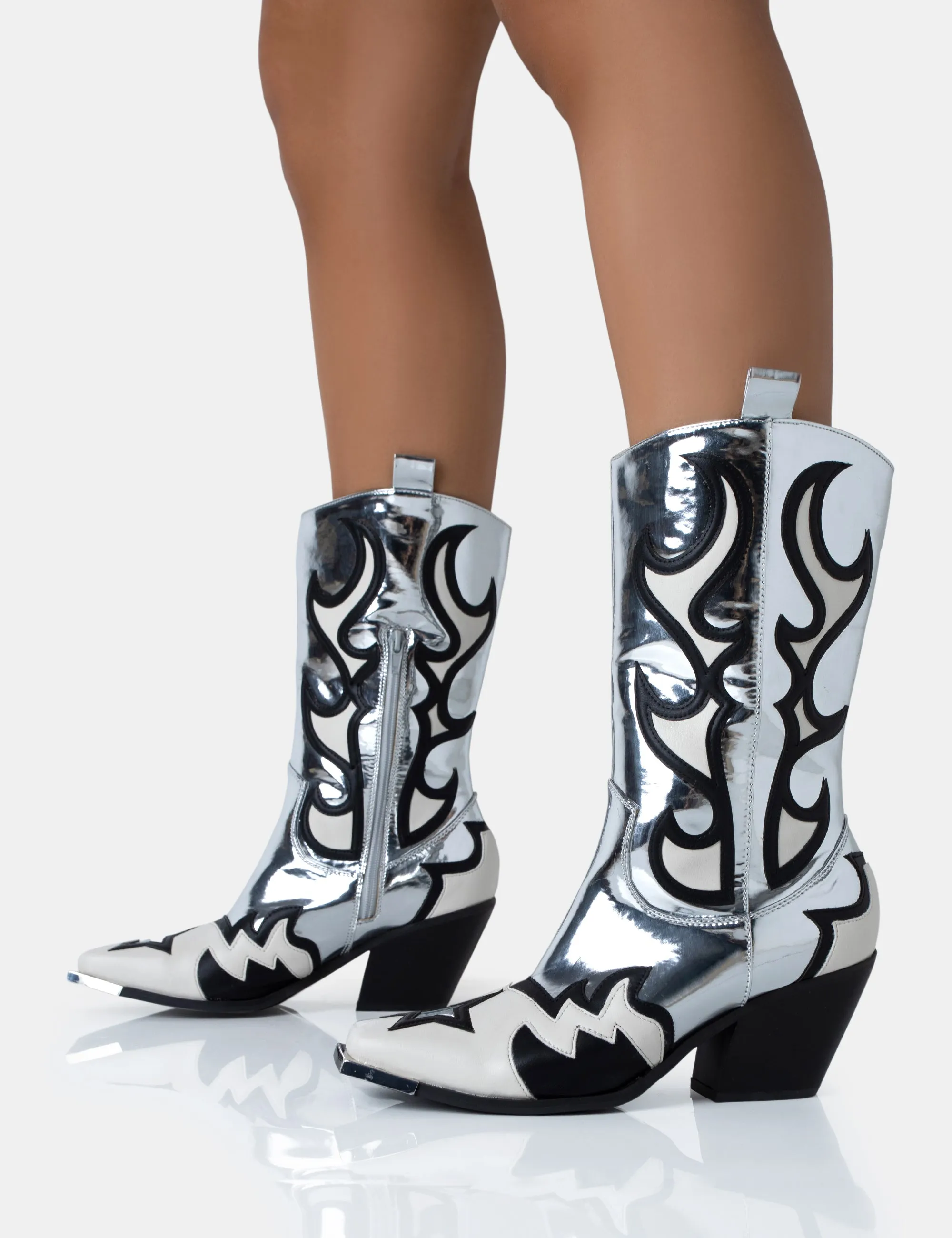 Starrie Silver Mirror Pu Metal Square Toe Heeled Cowboy Ankle Boot sold by Public Desire product image thumbnail 3