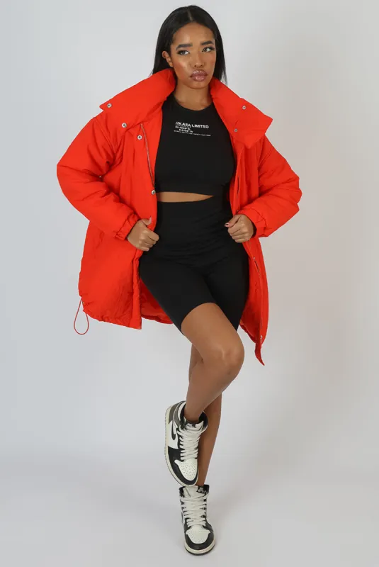 High Neck Puffer Jacket Orange sold by Public Desire