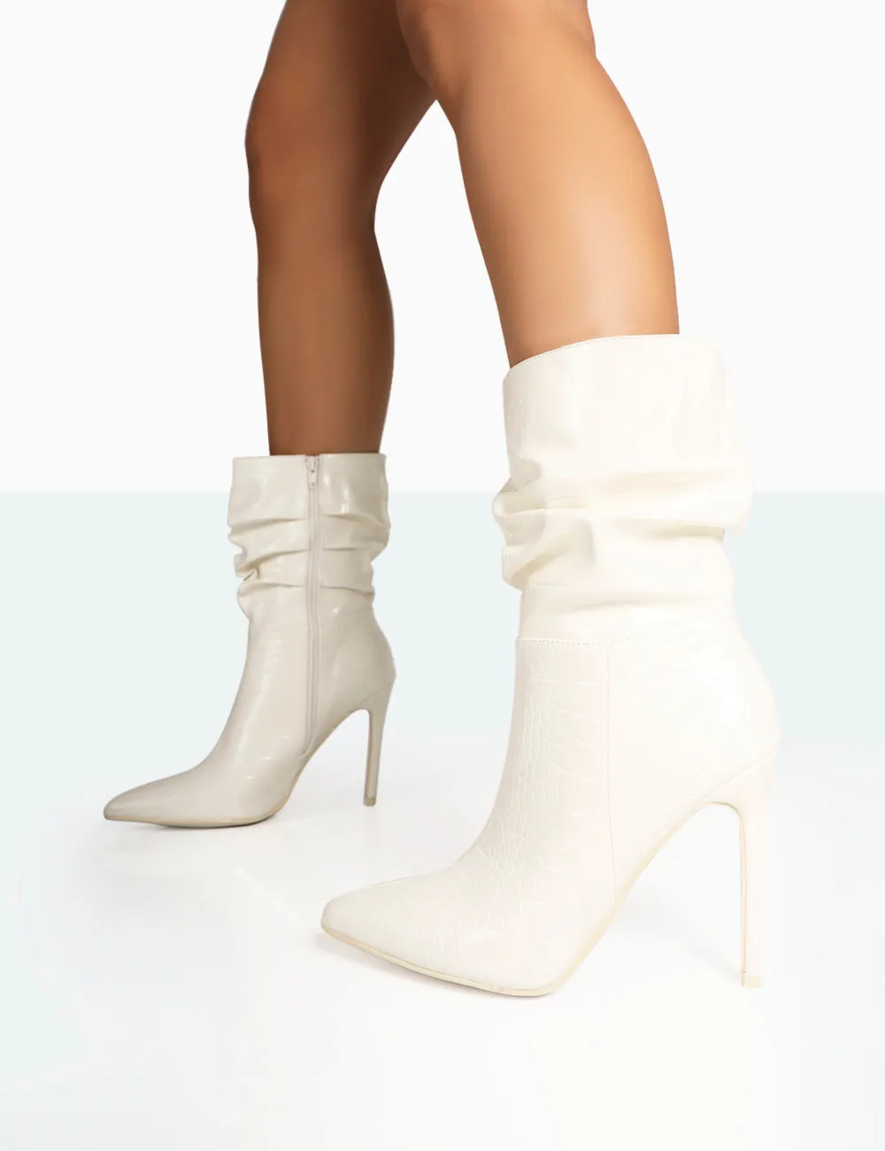 Zurich Ecru Patent Croc Stiletto Ankle Pointed Heeled Boots sold by Public Desire product image thumbnail 2