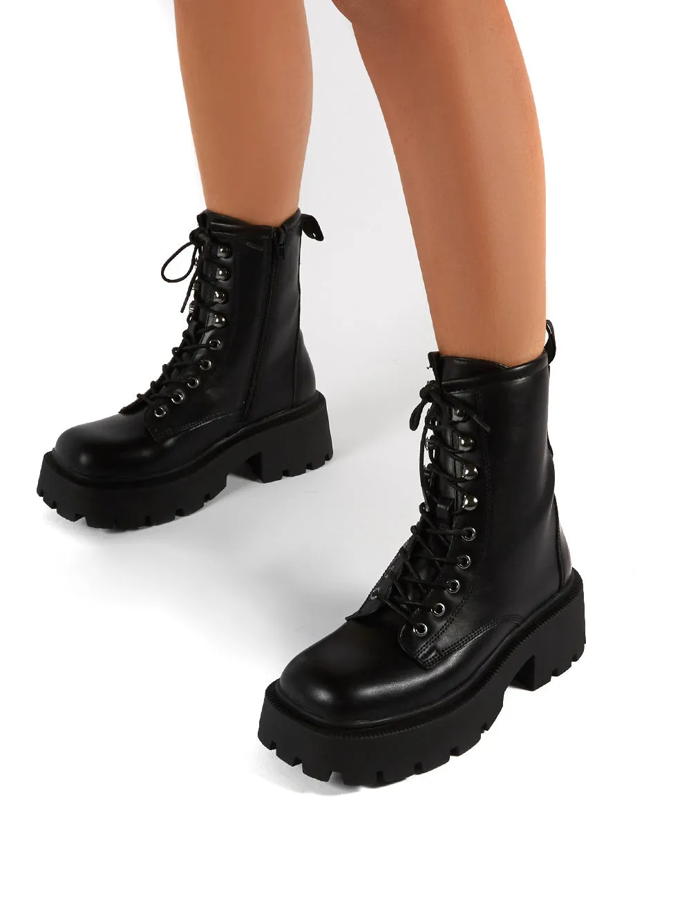 Leader Black Lace Up Chunky Sole Biker Boots sold by Public Desire product image thumbnail 4